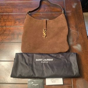 YSL Saint Laurent Brown Suede Hobo